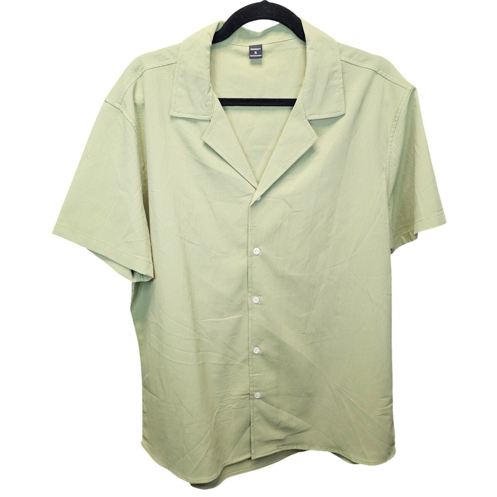 MANFINITY Mens Short Sleeve Button Up Shirt sage Green Textured‎ XL